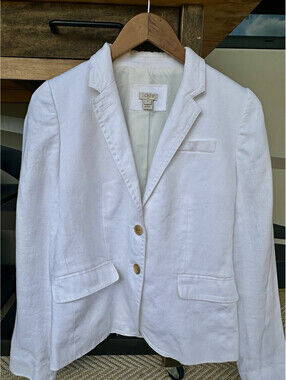 J.CREW Women's White Blazer Jacket Size 4 Long Sleeve Lined Button Style 37358